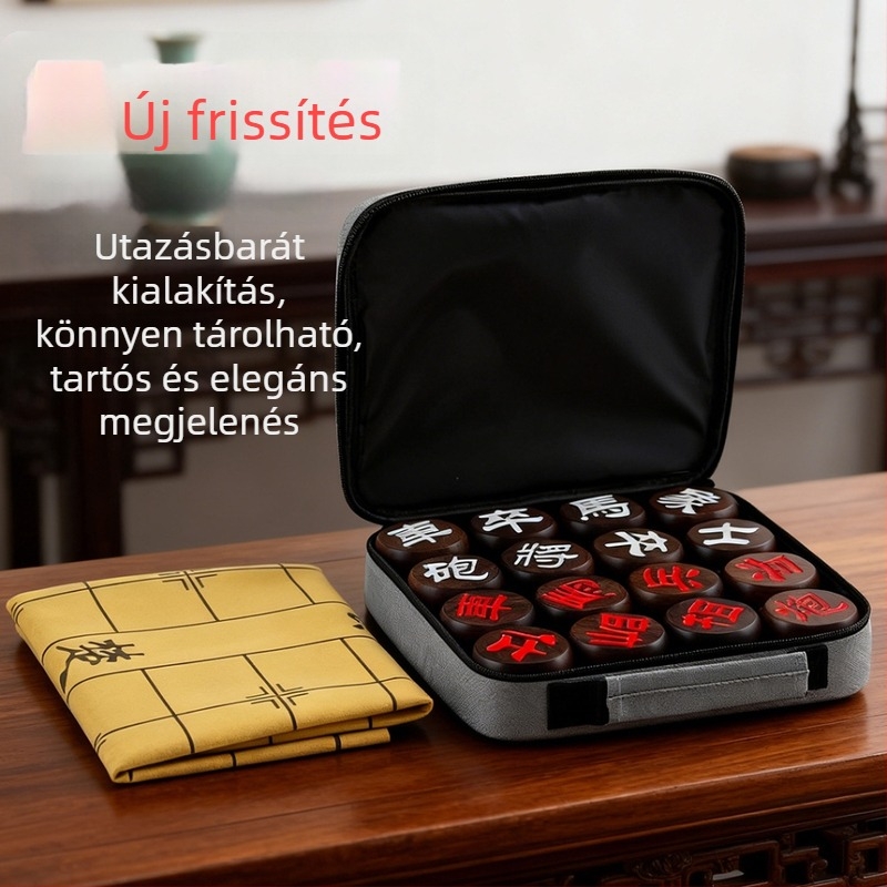 ebonfa sakkkészlet gravírozott mintákkal, luxus fa utazó készlet, ajándék és szuvenír