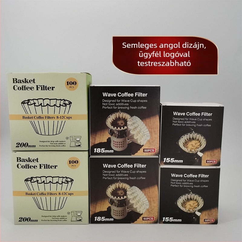 Huilamei Növényi rostból készült kávéfőző filterpapír doboz, kosár- és torta-formájú, tál-szerű hullámzó csepegtető stílus otthoni használatra