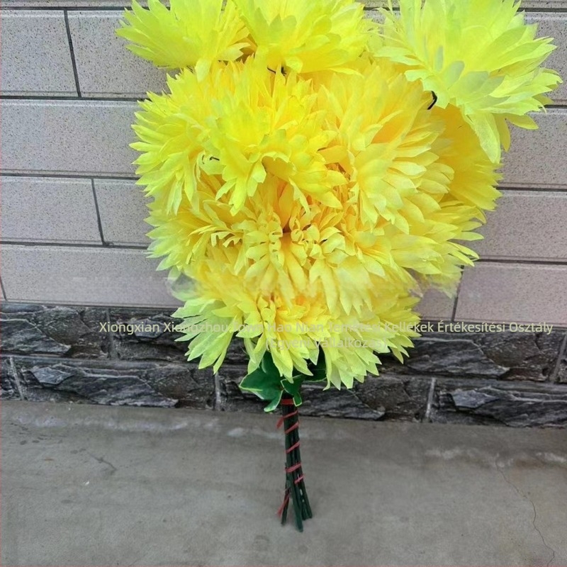 Mesterséges selyem krizantéma, 75 cm, hétfejű, temetői díszítéshez Qingming
