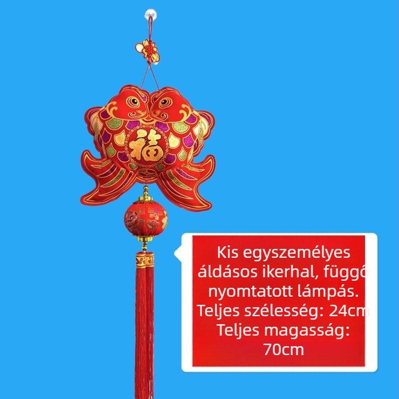 Kínai csomó akasztós lámpás dísz, velúr arany nyomtatás, öt áldás, halmedálok, lótusz és a szerencse jel