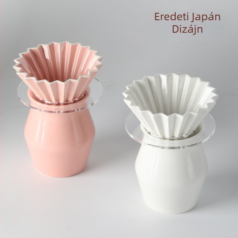 Origami mintájú kerámia kávéfőző szűrő kristályos talppal, V60 tölcsér kézi leöntéshez