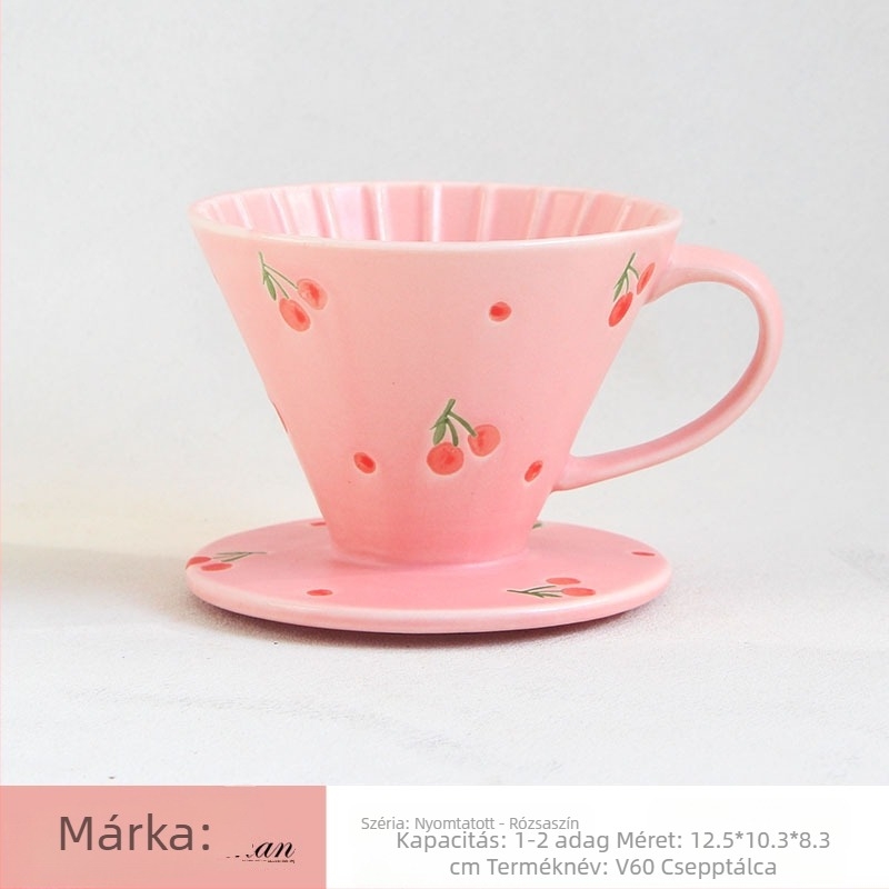 V60 porcelán kávés szűrő pohár virágmintával, kézzel festve, fogantyúval, 1–4 adagra