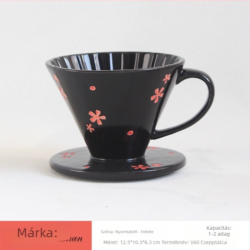 V60 porcelán kávés szűrő pohár virágmintával, kézzel festve, fogantyúval, 1–4 adagra