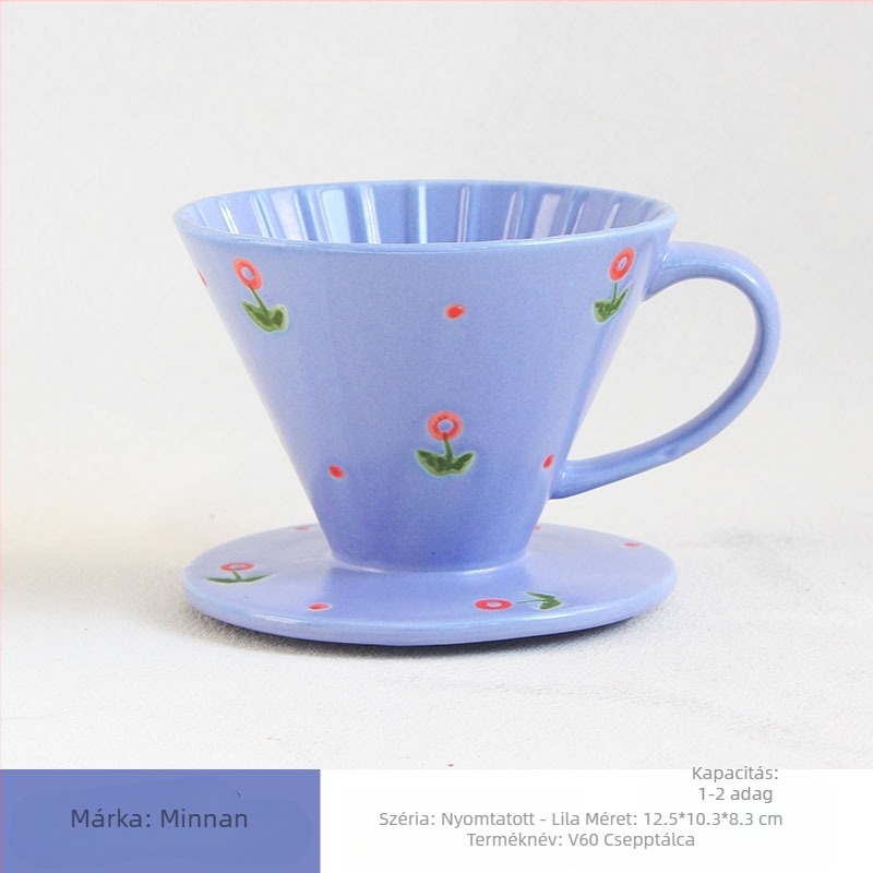 V60 porcelán kávés szűrő pohár virágmintával, kézzel festve, fogantyúval, 1–4 adagra