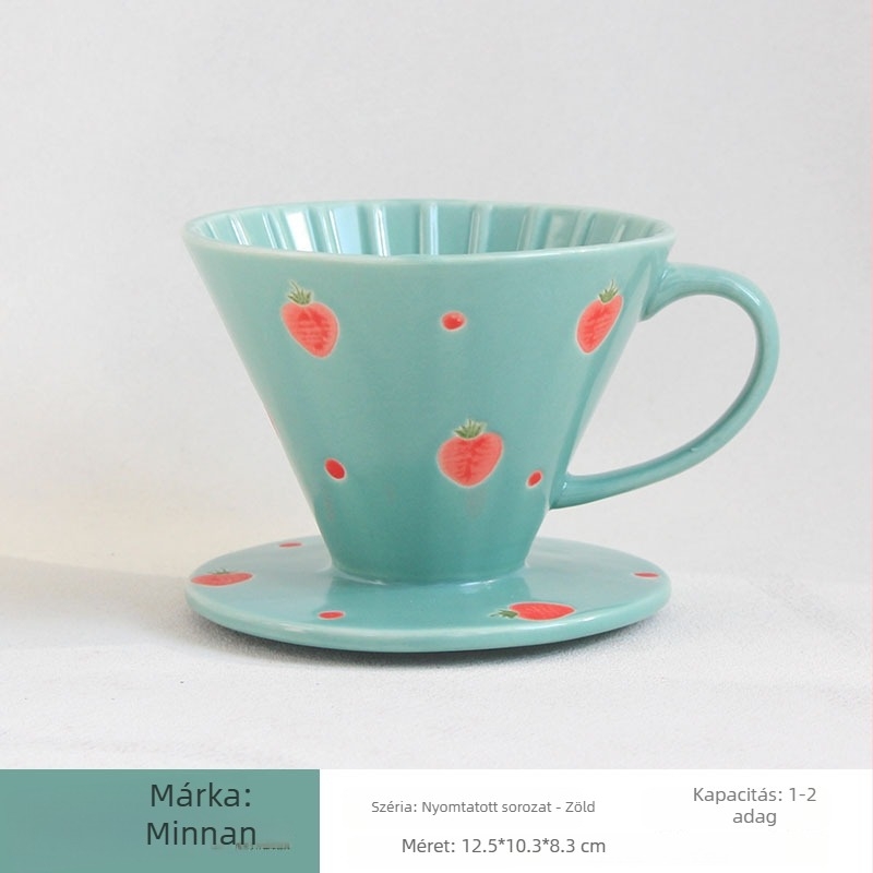 V60 porcelán kávés szűrő pohár virágmintával, kézzel festve, fogantyúval, 1–4 adagra
