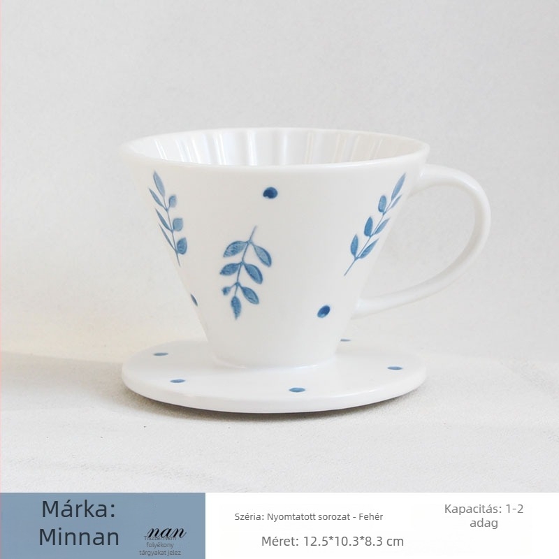 V60 porcelán kávés szűrő pohár virágmintával, kézzel festve, fogantyúval, 1–4 adagra