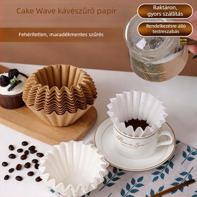 Süteményhullám formájú kávéfiltro papír moka pot-hoz, tál alakú szűrő, méret 155–185, kézi csepegtetős kávéhoz