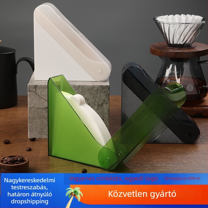 Kézi felöntéses kávéfilter papírtartó doboz, V60 alakú filterpapírok, V01/101 papírok, porvédett tároló filterpapírok számára