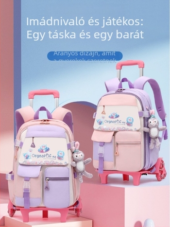 Lányoknak szóló gurulós iskolatáska, általános iskolába, nagy kapacitás, testre szabható