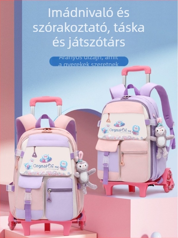 Lányoknak szóló gurulós iskolatáska, általános iskolába, nagy kapacitás, testre szabható