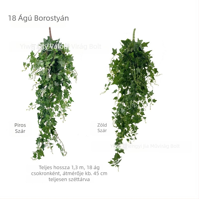Mesterséges borostyán falidekor – dekoratív növény lógó indákkal, selyem anyagból, 100–200 cm