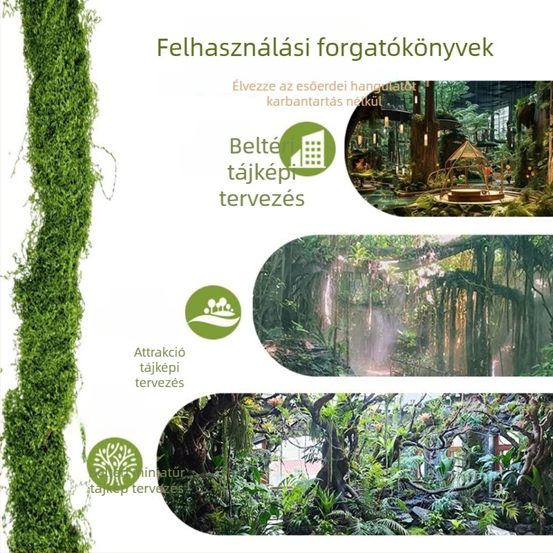 Műanyag mohazöld növények és trópusi esőerdei kúszónövények esküvői és ünnepi dekorációhoz