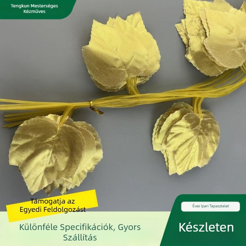 Mesterséges aranyszínű szőlőlevél, műanyag dekoratív kúszó, dekoratív levelek, hamis szőlővesszők a mennyezeti rácsokhoz és a csövek becsomagolásához
