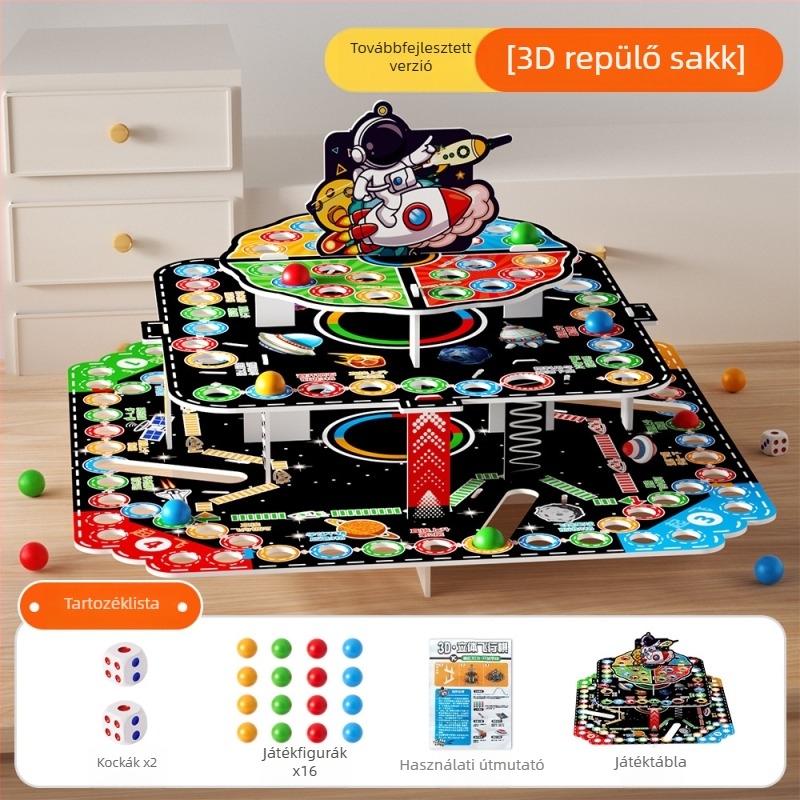 Nagy méretű 3D repülő sakk – háromszintes asztali tábla, családi játék