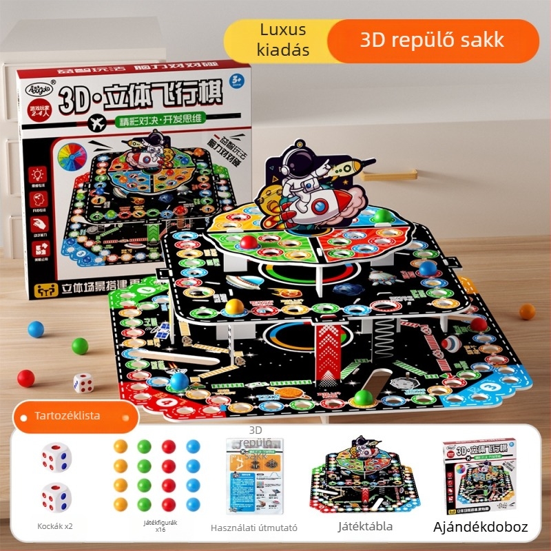 Nagy méretű 3D repülő sakk – háromszintes asztali tábla, családi játék