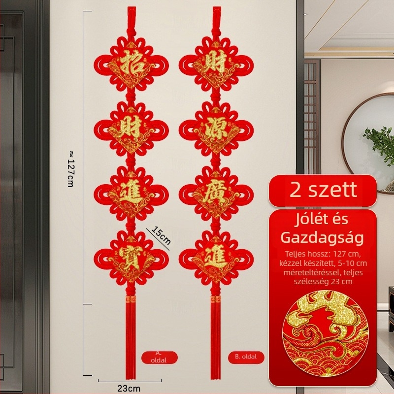 Plüss anyagú kínai csomó nyomtatott szerencse karakterrel, függő girland előszobába és a nappaliba, kézzel készített, béke csomó medál