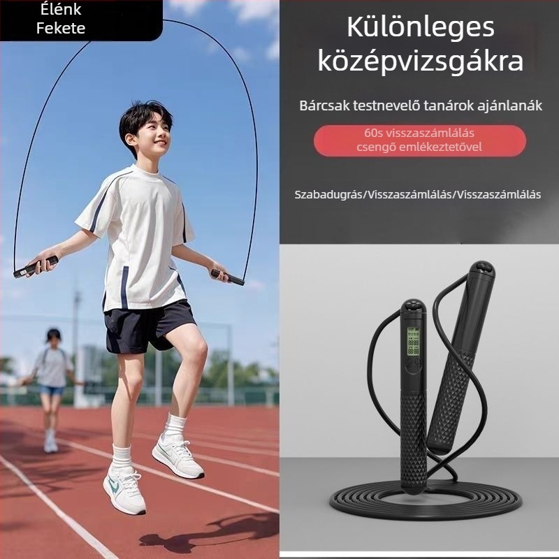 Acéldrót ugrókötél számlálóval és időmérővel, diákok számára (általános és középiskola) fitness és vizsgára felkészítés