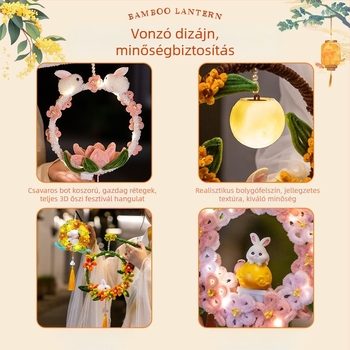 Kézzel készített világító nyuszi-girland lámpás DIY dekoráció a Középső Ősz ünnepére