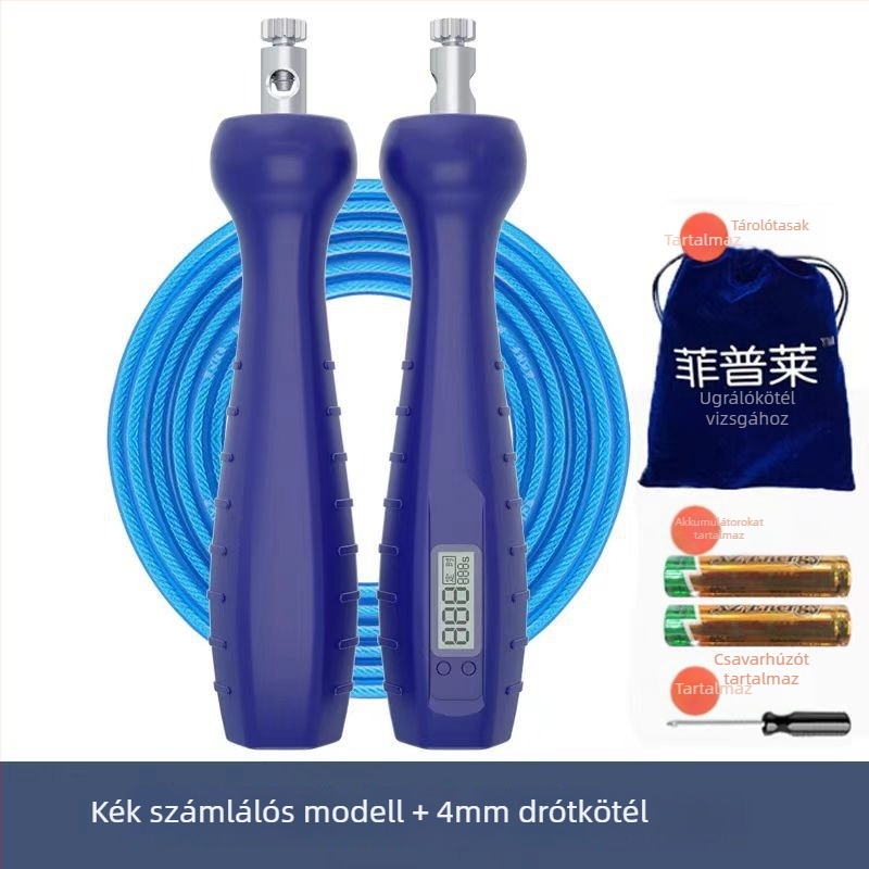 Fipley PVC-bevonatú acélszálas ugrókötél edzésre és sportvizsga felkészüléséhez