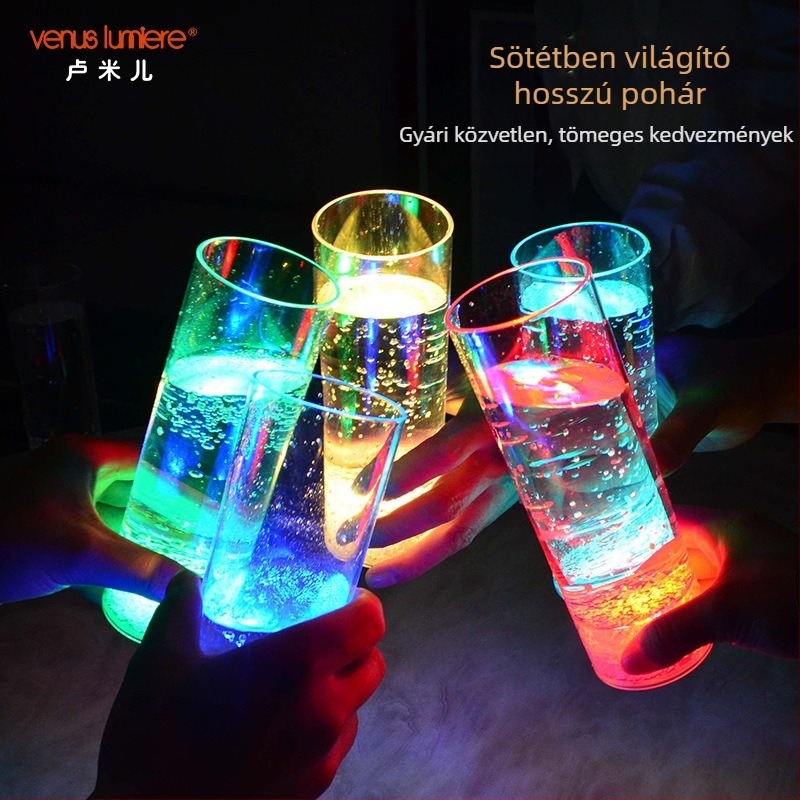 LED világító műanyag borospohár, színes parti kellék