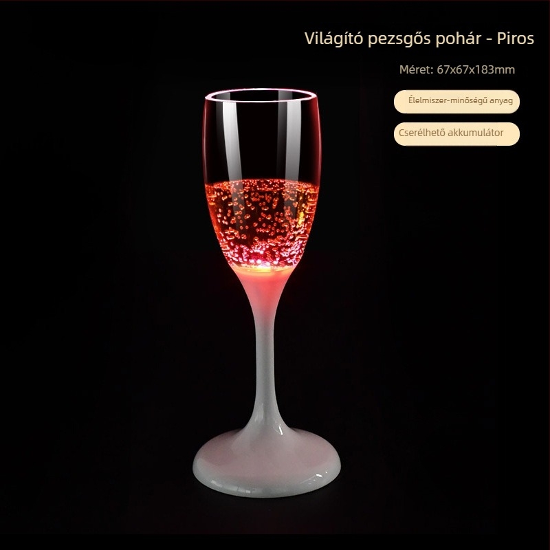 LED világító műanyag borospohár, színes parti kellék