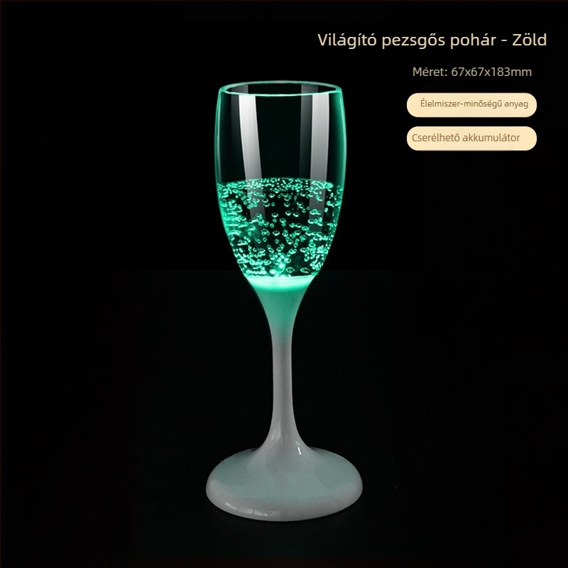 LED világító műanyag borospohár, színes parti kellék