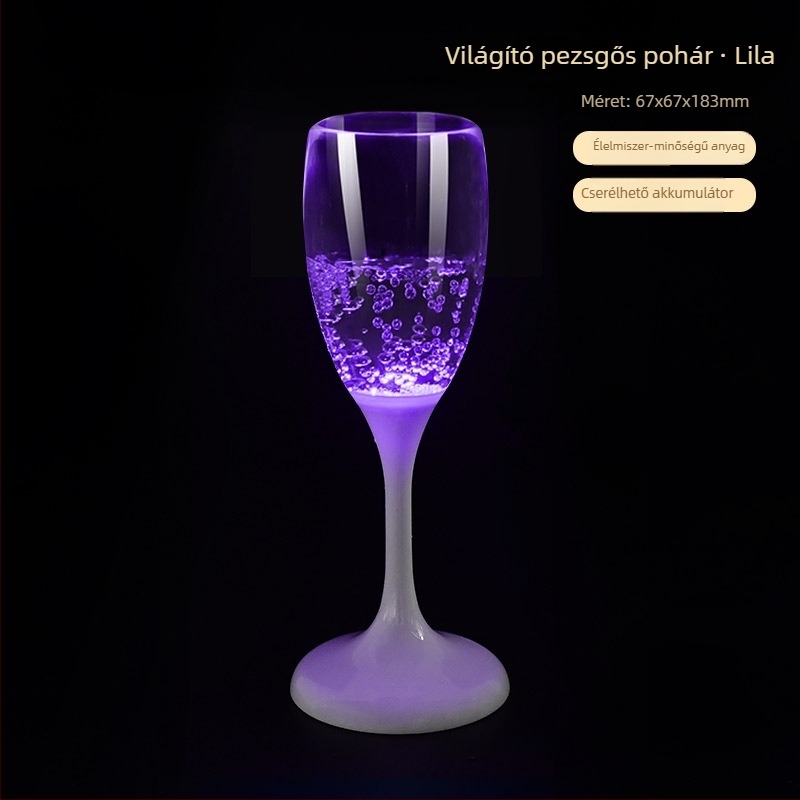 LED világító műanyag borospohár, színes parti kellék