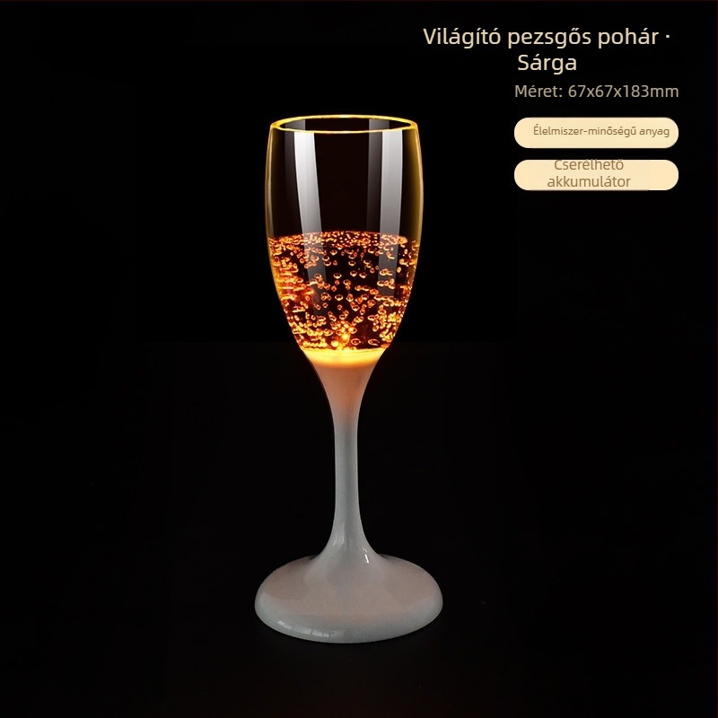 LED világító műanyag borospohár, színes parti kellék
