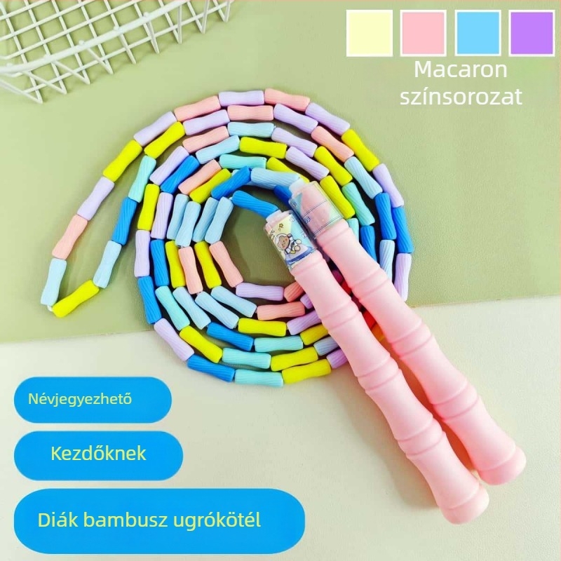 Gyermekeknek készült gyöngyös ugrókötél pasztell színekben, állítható hosszúságú, 2,8 m, kezdőknek és általános- és középiskolásoknak