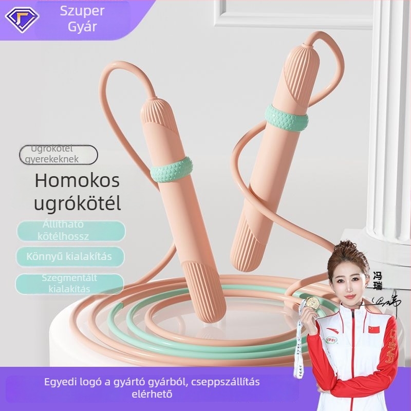 Gyerek ugrókötél kezdőknek, állítható, könnyű, bambusz gyöngyökkel, általános- és középiskolások számára, ABS markolatú