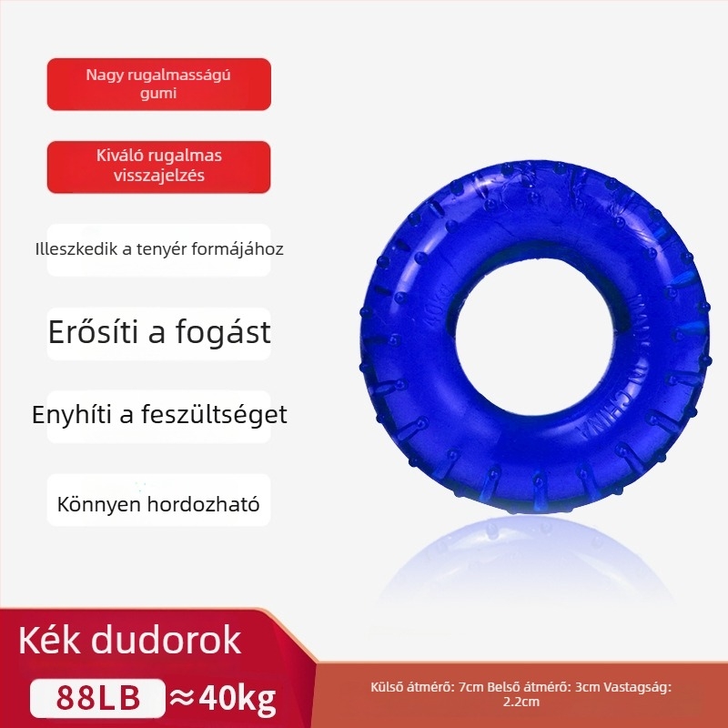 Gumigyűrűvel és rehabilitációs golyóval készült fogás-fejlesztő edzőeszköz — kéz-erő és uj-edzés készülék