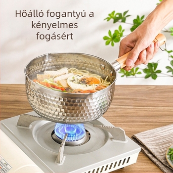 Rozsdamentes acél Yukihira fazék, kis méretű, bevonat nélküli, fedővel, egy személyre szóló, tészta, leves és bébiételek készítéséhez