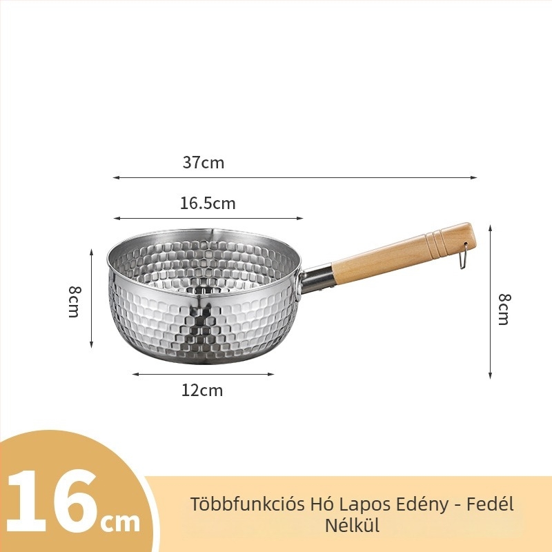 Rozsdamentes acél Yukihira fazék, kis méretű, bevonat nélküli, fedővel, egy személyre szóló, tészta, leves és bébiételek készítéséhez