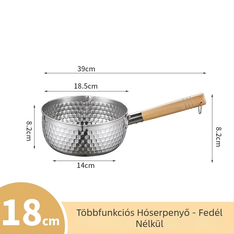 Rozsdamentes acél Yukihira fazék, kis méretű, bevonat nélküli, fedővel, egy személyre szóló, tészta, leves és bébiételek készítéséhez