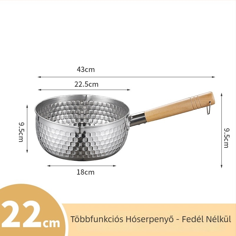 Rozsdamentes acél Yukihira fazék, kis méretű, bevonat nélküli, fedővel, egy személyre szóló, tészta, leves és bébiételek készítéséhez