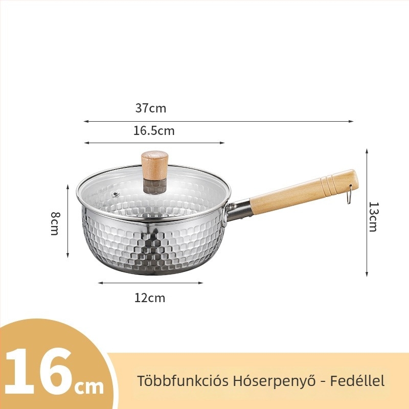 Rozsdamentes acél Yukihira fazék, kis méretű, bevonat nélküli, fedővel, egy személyre szóló, tészta, leves és bébiételek készítéséhez