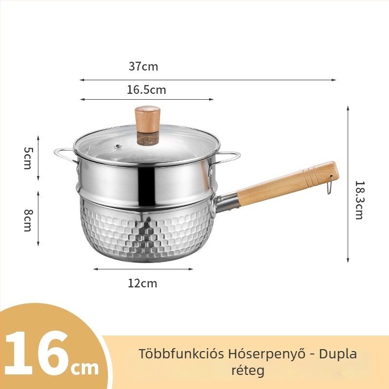 Rozsdamentes acél Yukihira fazék, kis méretű, bevonat nélküli, fedővel, egy személyre szóló, tészta, leves és bébiételek készítéséhez
