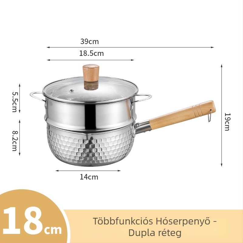Rozsdamentes acél Yukihira fazék, kis méretű, bevonat nélküli, fedővel, egy személyre szóló, tészta, leves és bébiételek készítéséhez