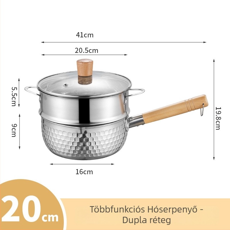 Rozsdamentes acél Yukihira fazék, kis méretű, bevonat nélküli, fedővel, egy személyre szóló, tészta, leves és bébiételek készítéséhez