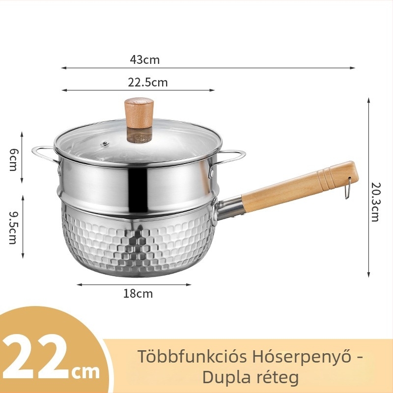 Rozsdamentes acél Yukihira fazék, kis méretű, bevonat nélküli, fedővel, egy személyre szóló, tészta, leves és bébiételek készítéséhez