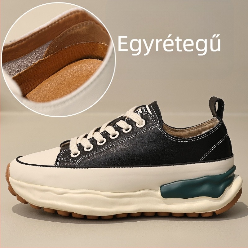 Koreai stílusú platformos bőr sportcipő nőknek, kerek orrú, magasságot növelő, puha talpú, minden évszakra