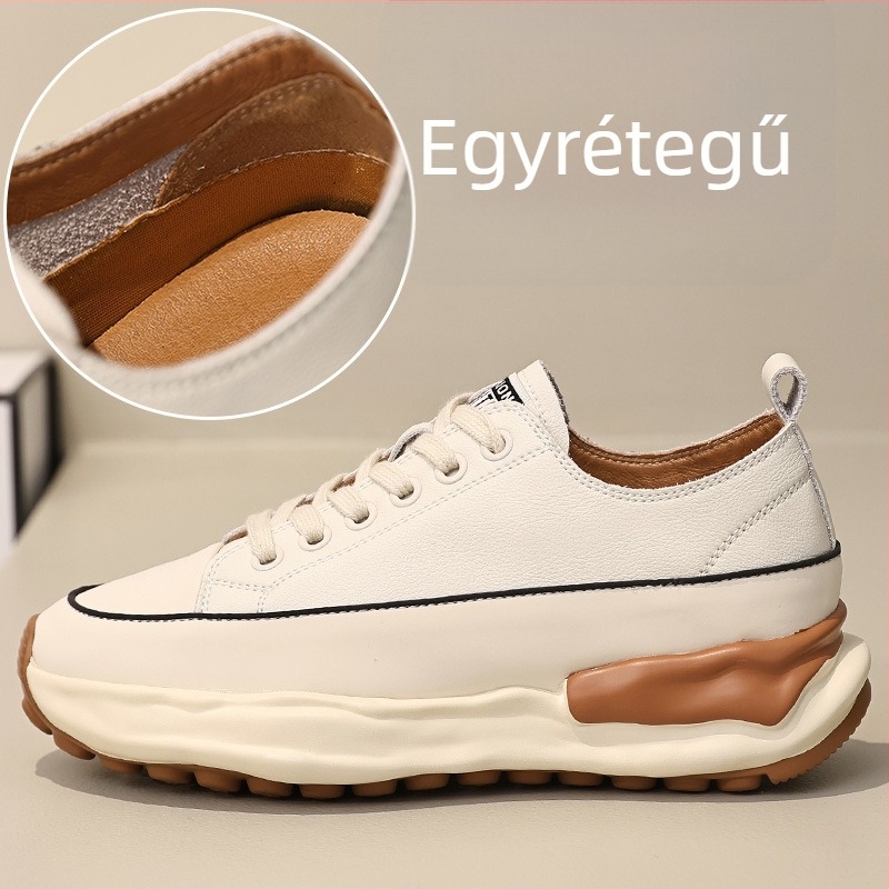 Koreai stílusú platformos bőr sportcipő nőknek, kerek orrú, magasságot növelő, puha talpú, minden évszakra