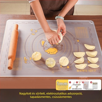 Szilikon tésztagyúró matrac, átlátszó, élelmiszer-minőségű, vastagított, tapadásmentes és csúszásmentes, otthoni használatra, a tészta nyújtásához knedlihez és baohoz