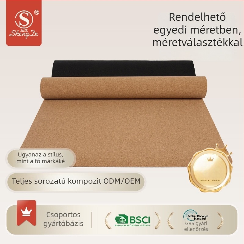 Személyre szabott parafa-gumi jóga matrac, 5 mm, igazító vonalakkal, 68 cm széles, fitnesshez és jógához