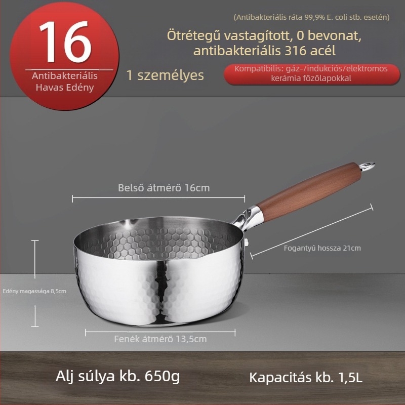 316 rozsdamentes acél tejfőző fazék, japán Yukihira stílus, háromrétegű aljzattal, bevonat nélkül, babáknak szánt ételekhez, leveshez és tésztához