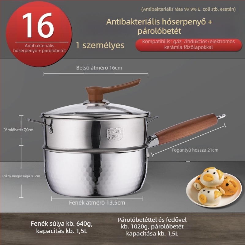 316 rozsdamentes acél tejfőző fazék, japán Yukihira stílus, háromrétegű aljzattal, bevonat nélkül, babáknak szánt ételekhez, leveshez és tésztához