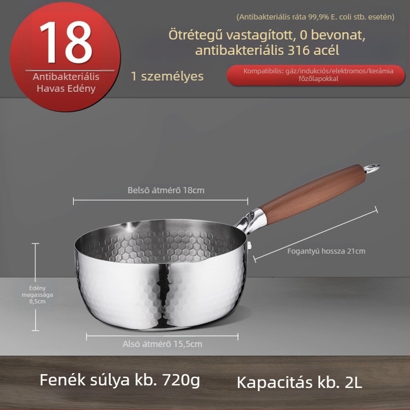 316 rozsdamentes acél tejfőző fazék, japán Yukihira stílus, háromrétegű aljzattal, bevonat nélkül, babáknak szánt ételekhez, leveshez és tésztához