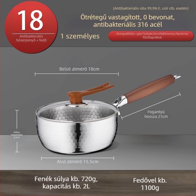 316 rozsdamentes acél tejfőző fazék, japán Yukihira stílus, háromrétegű aljzattal, bevonat nélkül, babáknak szánt ételekhez, leveshez és tésztához