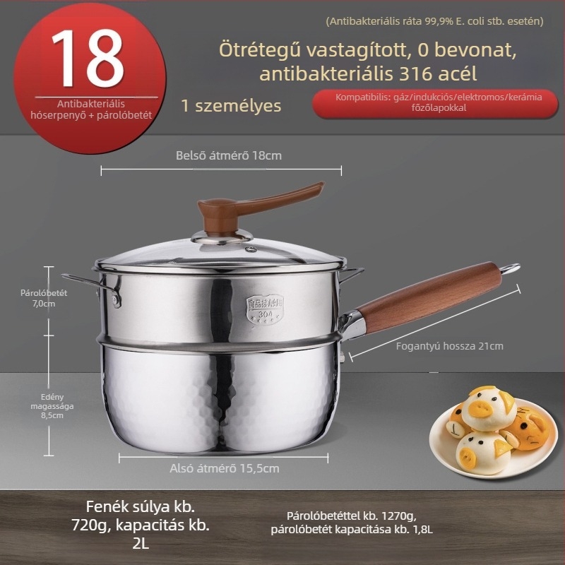 316 rozsdamentes acél tejfőző fazék, japán Yukihira stílus, háromrétegű aljzattal, bevonat nélkül, babáknak szánt ételekhez, leveshez és tésztához