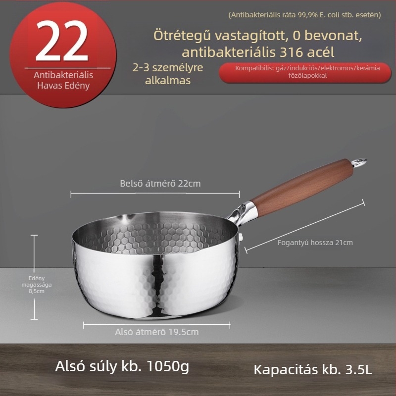 316 rozsdamentes acél tejfőző fazék, japán Yukihira stílus, háromrétegű aljzattal, bevonat nélkül, babáknak szánt ételekhez, leveshez és tésztához